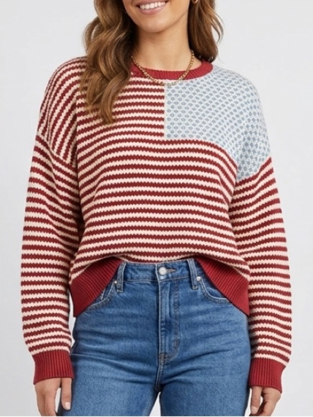 AMERICAN GIRL! Women's Red and Cream Striped flag  Sweater! XL